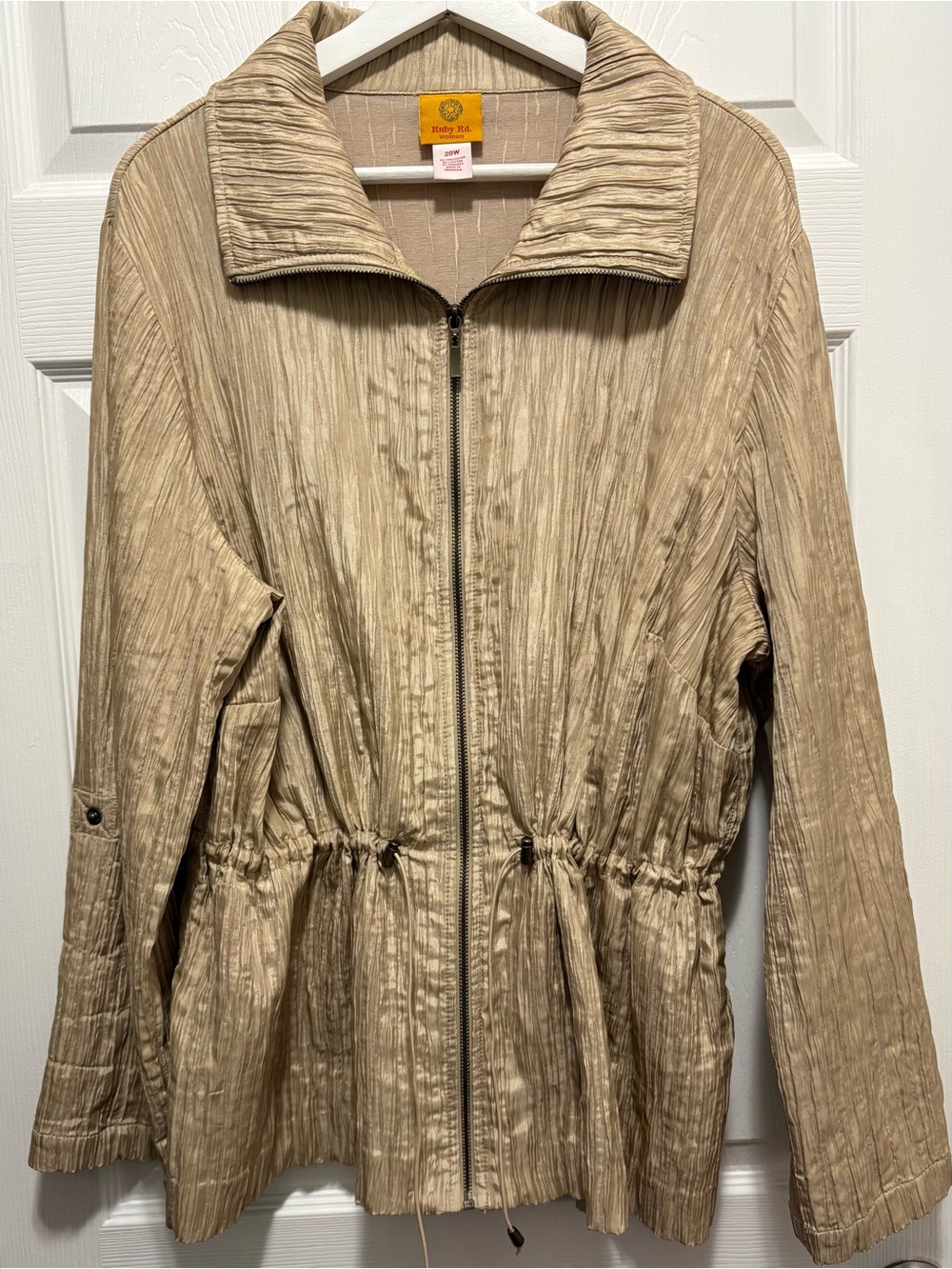 Ruby Rd Woman Tan / Gold Crinkle Zip Jacket Plus Size 20W Utility Jacket - Picture 2 of 13